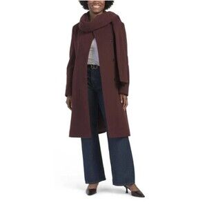 ICONS by Cinzia Rocca Italian Wool Cashmere Quarter Coat Removable Scarf 8 NWT